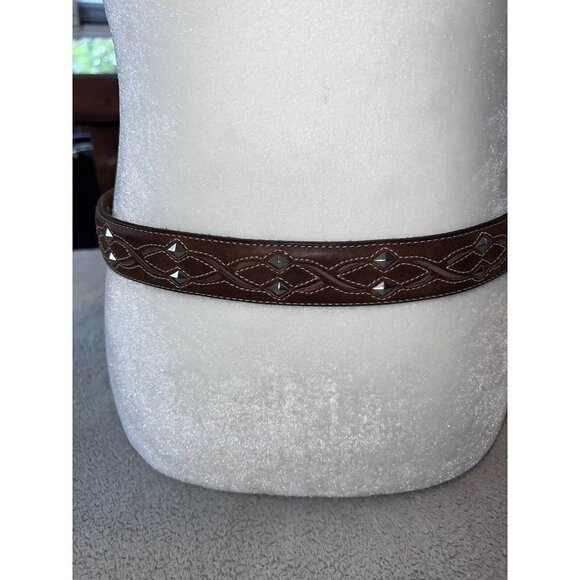 TONY LAMA Mens Cognac Nubuck Diamond Silver Studs Silver Buckle Belt - Picture 7 of 12